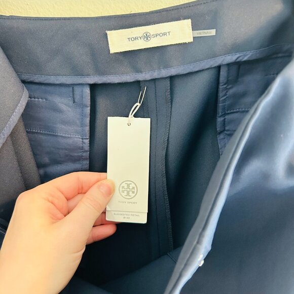 Tory Burch Tech Twill Golf Skort Size XL Navy Blue Ruffle Skirt Shorts Sporty - Picture 10 of 14